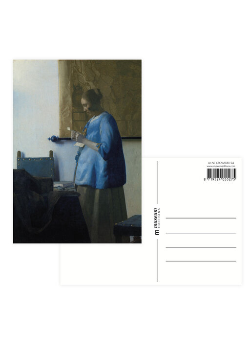 Postal, 10 x 15 cm,Mujer con letra, Vermeer
