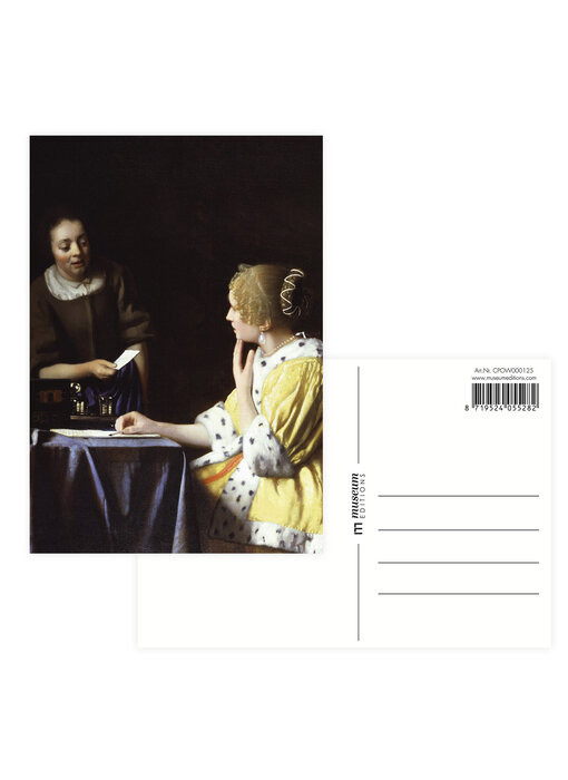 Postal, 10 x 15 cm, Dama y doncella, Johannes Vermeer