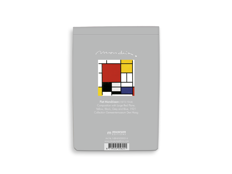 Blanco notitieblok A6, Piet Mondriaan, Rood, Geel, Blauw