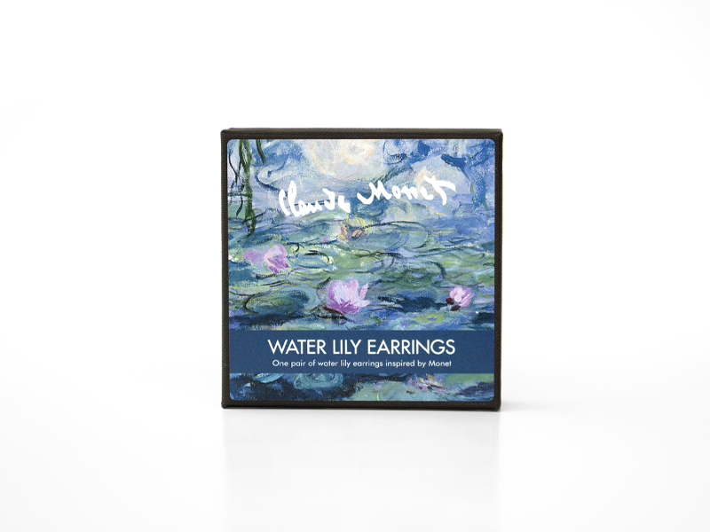 Gold plated earrings with Water Lily, Claude Monet