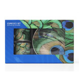 Set de espresso, plumas de pavo real
