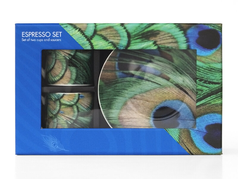 Espresso set, Peacock feathers