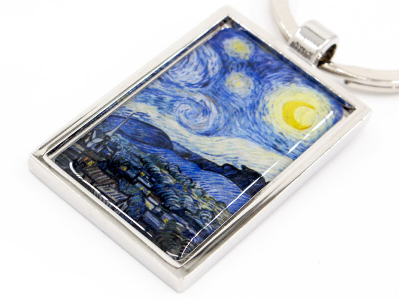 Keyring, Metal silver, Vincent van Gogh, A starry night