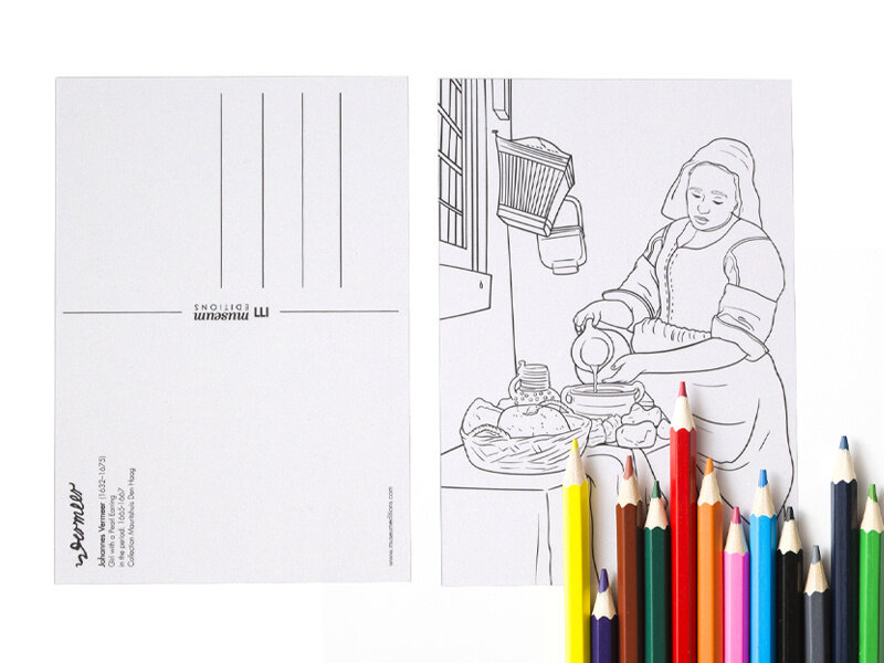 Postales para colorear, juego de 3, Obras maestras de Vermeer