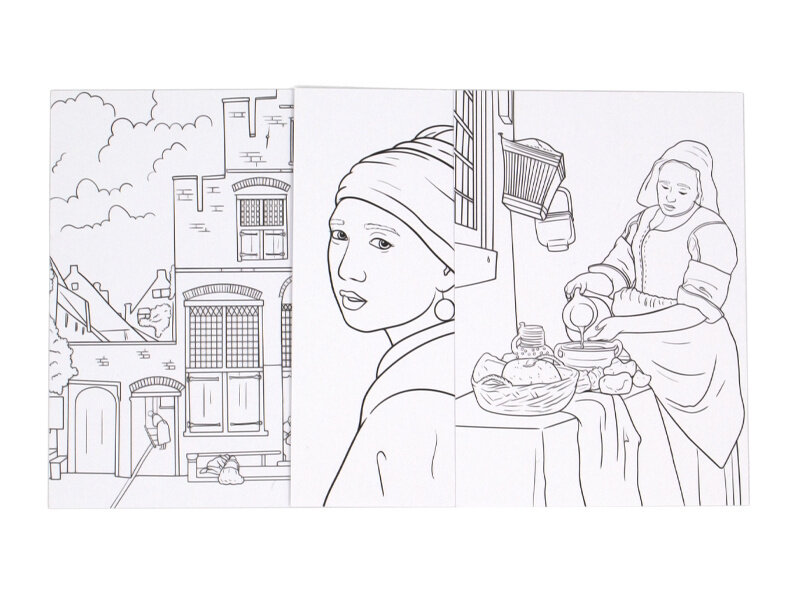 Postales para colorear, juego de 3, Obras maestras de Vermeer