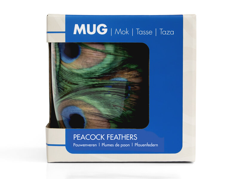 Taza LF, plumas de pavo real