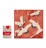 Écharpe, 68x68 cm, Haori féminin avec des grues blanches et rouges
