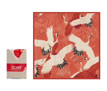 Scarf, 68x68 cm, Woman's Haori with White and Red Cranes