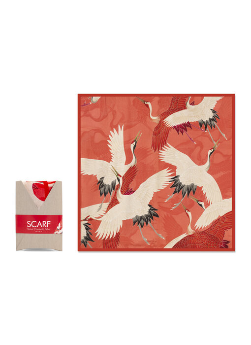 Schal, 68x68 cm, Frauen-Haori mit weißen und roten Kranichen