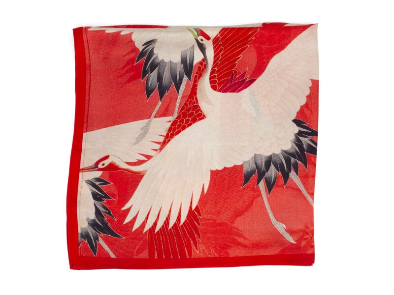 Scarf, 68x68 cm, Woman's Haori with White and Red Cranes