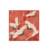 Écharpe, 68x68 cm, Haori féminin avec des grues blanches et rouges