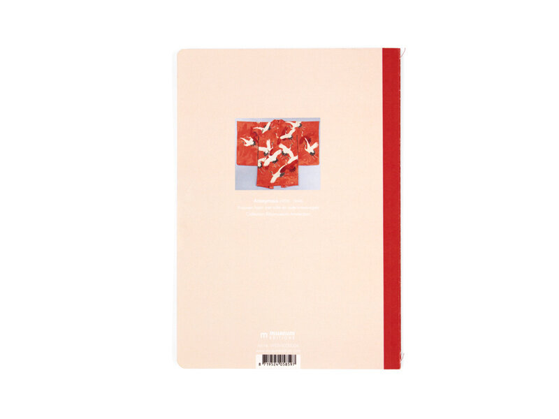 Carnet avec dos cousu en coton, A5, Haori féminin avec des grues blanches et rouges