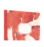 Carnet avec dos cousu en coton, A5, Haori féminin avec des grues blanches et rouges