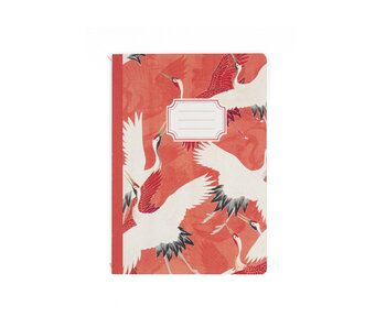 Cuaderno con lomo cosido de algodón, A5,  Haori de mujer con grúas blancas y rojas