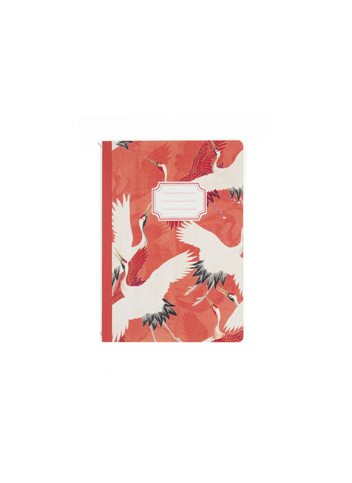 Carnet avec dos cousu en coton, A5, Haori féminin avec des grues blanches et rouges