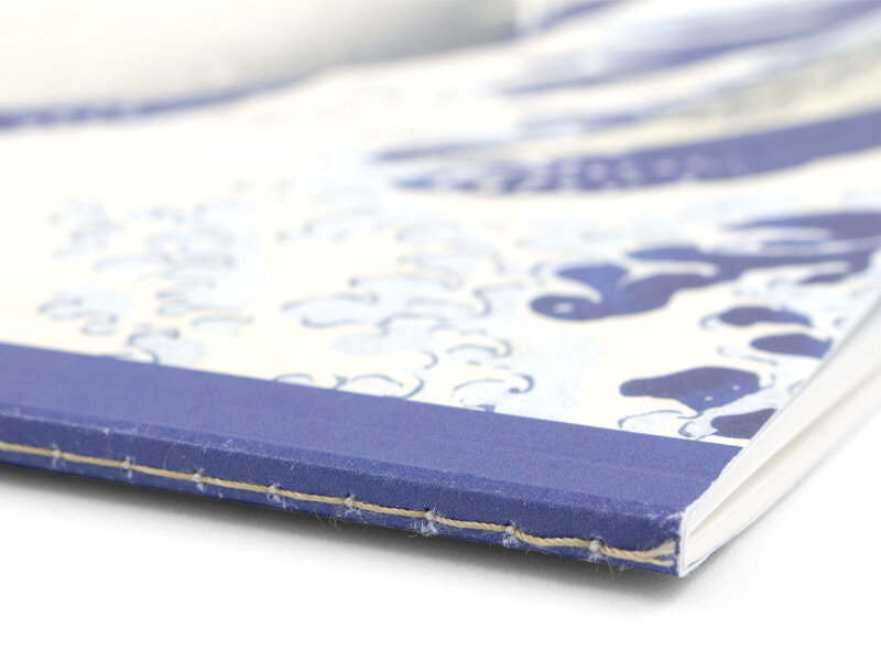 Carnet avec dos cousu en coton, A5, La Grande Vague, Hokusai
