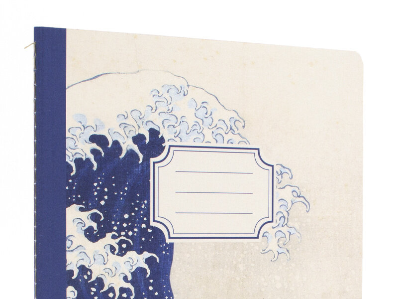 Carnet avec dos cousu en coton, A5, La Grande Vague, Hokusai