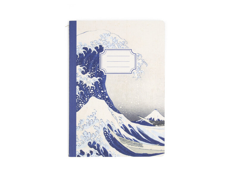 Carnet avec dos cousu en coton, A5, La Grande Vague, Hokusai