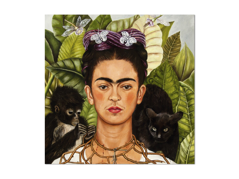Foulard, 68x68cm, 100% soie, Frida Kahlo, Autoportrait au collier d'épines et au colibri