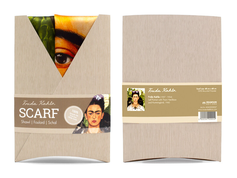 Sjaal, 68x68cm, 100% zijde, Frida Kahlo, Zelfportret met doornenketting en kolibrie