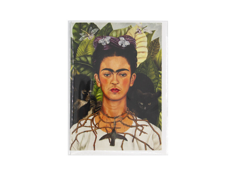 Double card with envelope,  Self portrait with humming bird