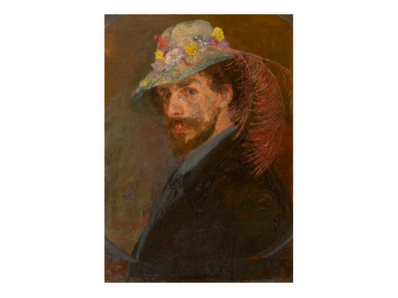 Postkaart, 10 x 15 cm,  James Ensor, Zelfportret met bloemen hoed
