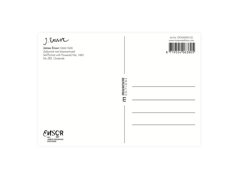 Postal, 10 x 15 cm,  James Ensor, Autorretrato con capucha floreada