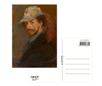 Postkaart, 10 x 15 cm,  James Ensor, Zelfportret met bloemen hoed