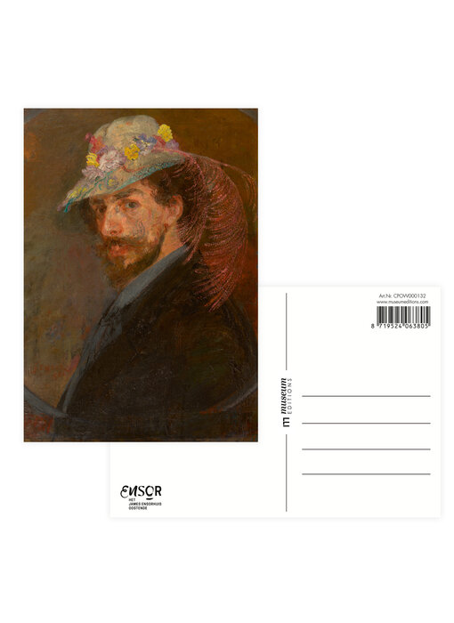 Postal, 10 x 15 cm,  James Ensor, Autorretrato con capucha floreada