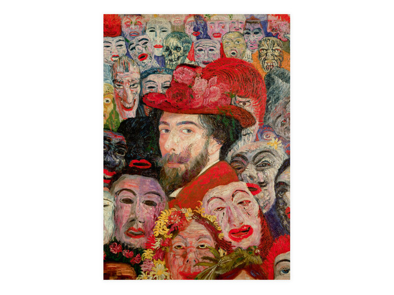Postkaart, 10 x 15 cm,  James Ensor, Portret met maskers