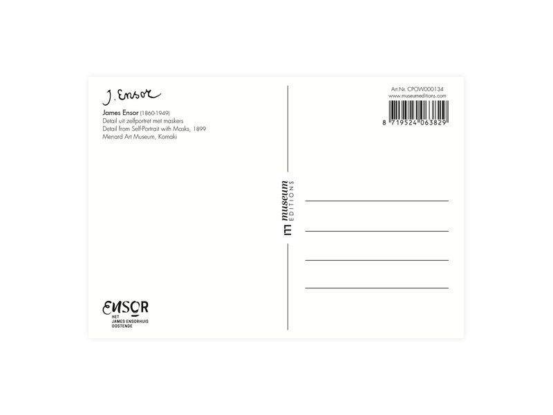 Postkarte, 10 x 15 cm,  James Ensor, Porträt mit Masken