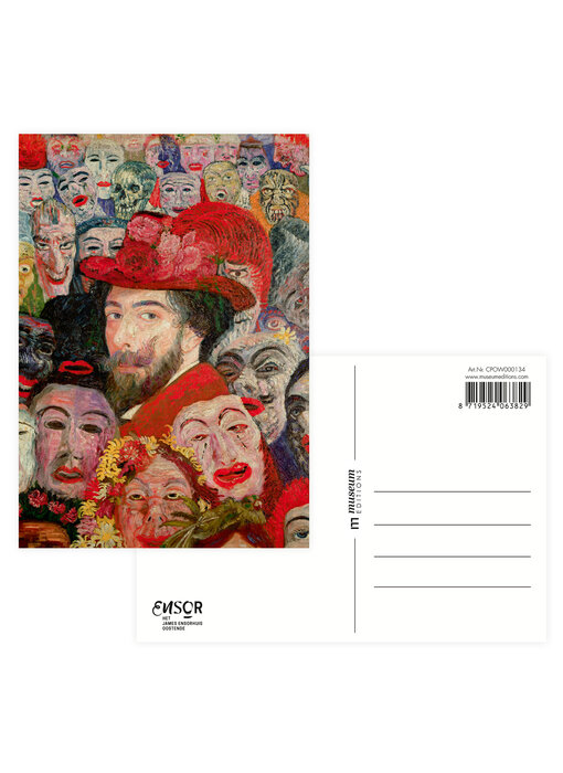 Postkarte, 10 x 15 cm,  James Ensor, Porträt mit Masken