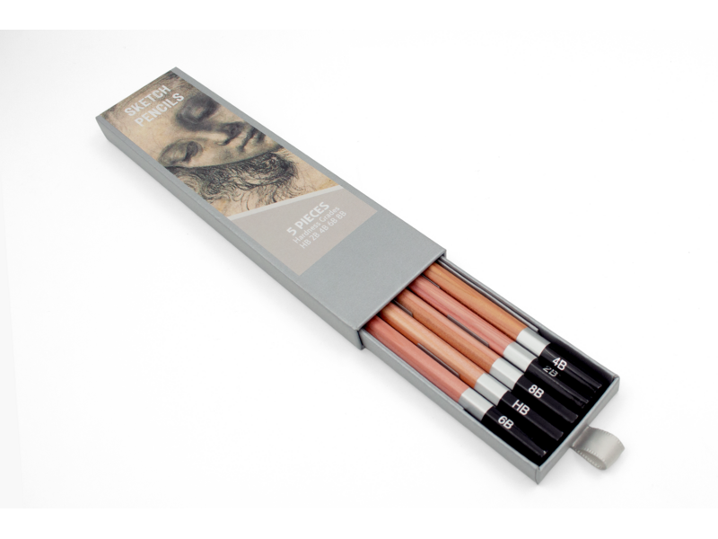 Set o 5 HB pencils in Silver metallic carton box