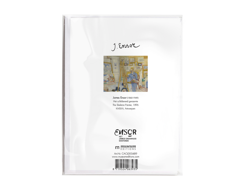 Carte double avec enveloppe, James Ensor, Peintre squelette