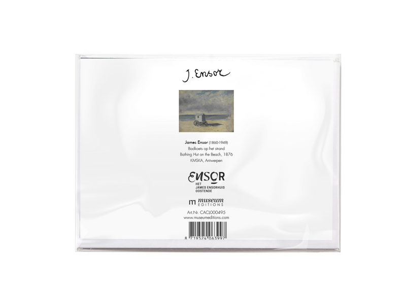 Carte double avec enveloppe, James Ensor, Cabine de baignade sur la plage