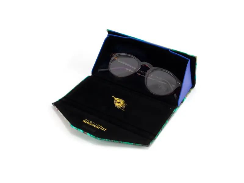 Etui à lunettes pliable,  plumes de paon