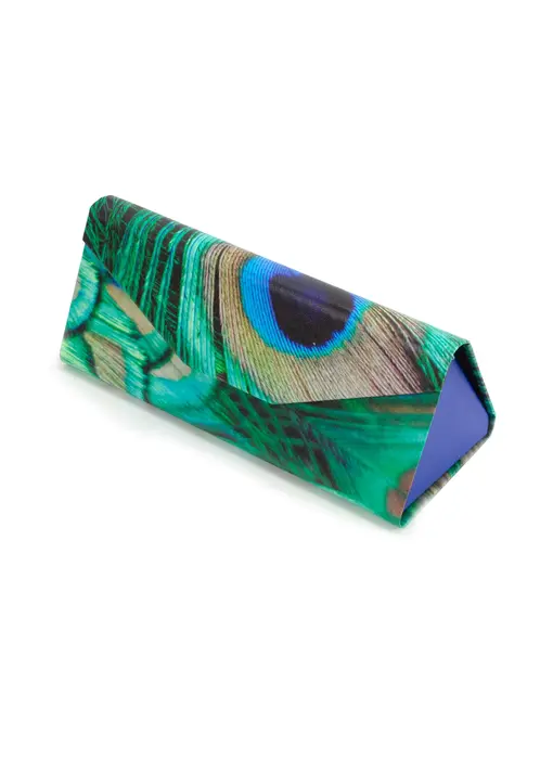 Etui à lunettes pliable,  plumes de paon