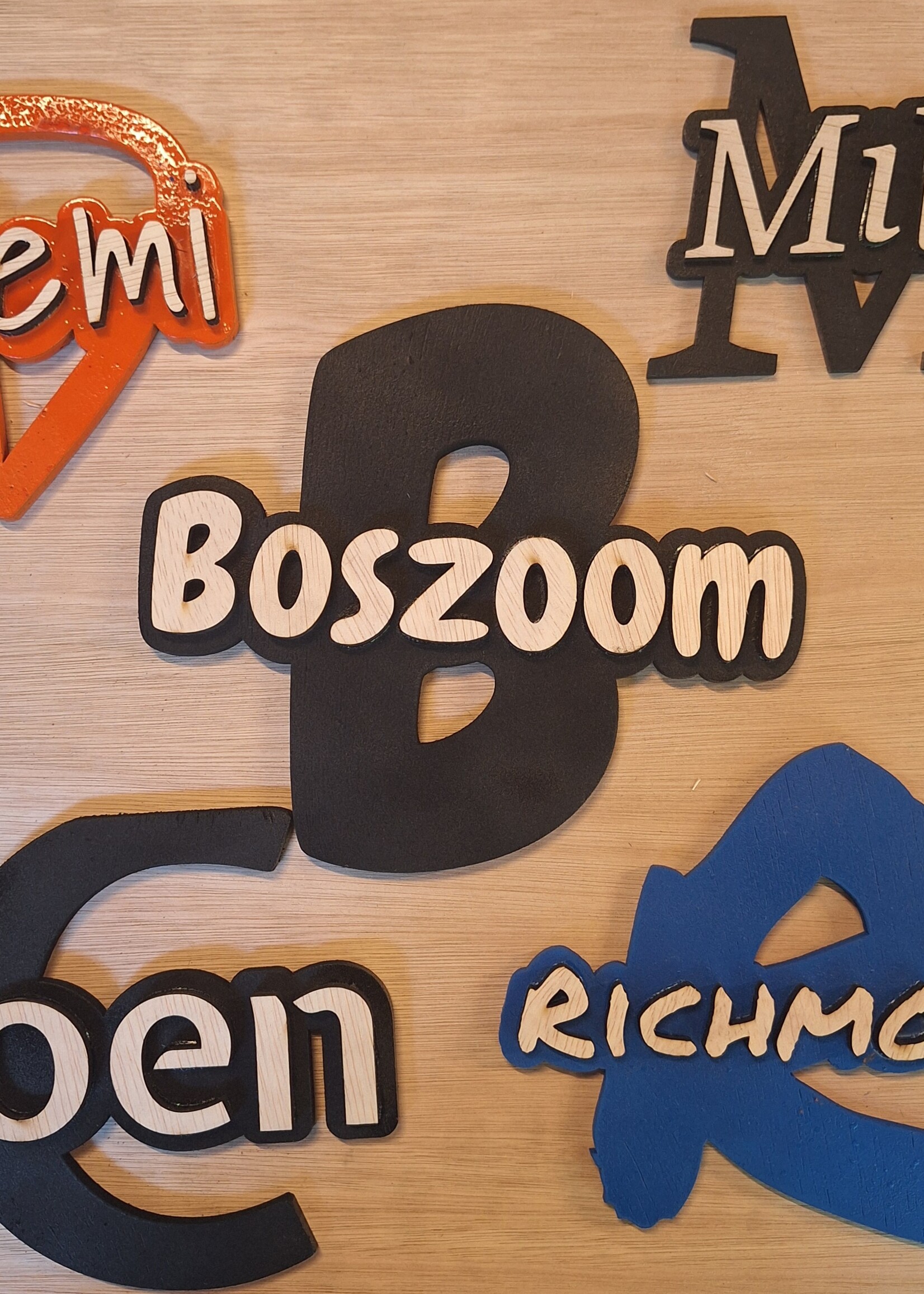 Houten gepersonaliseerd naambordje in diverse kleuren en maten