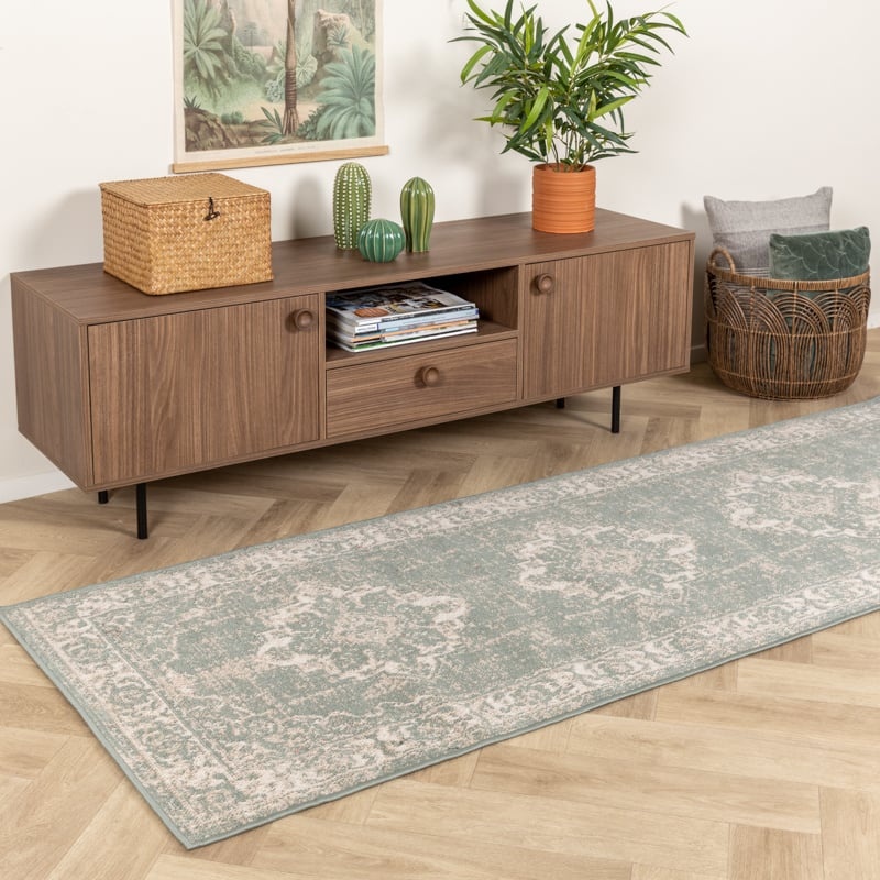 Chodnik dywanowy vintage - Spring Medaillon Zielony/Kremowy