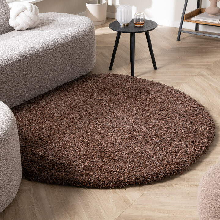 Dywan okrągły z długim włosiem - Yves Brązowy