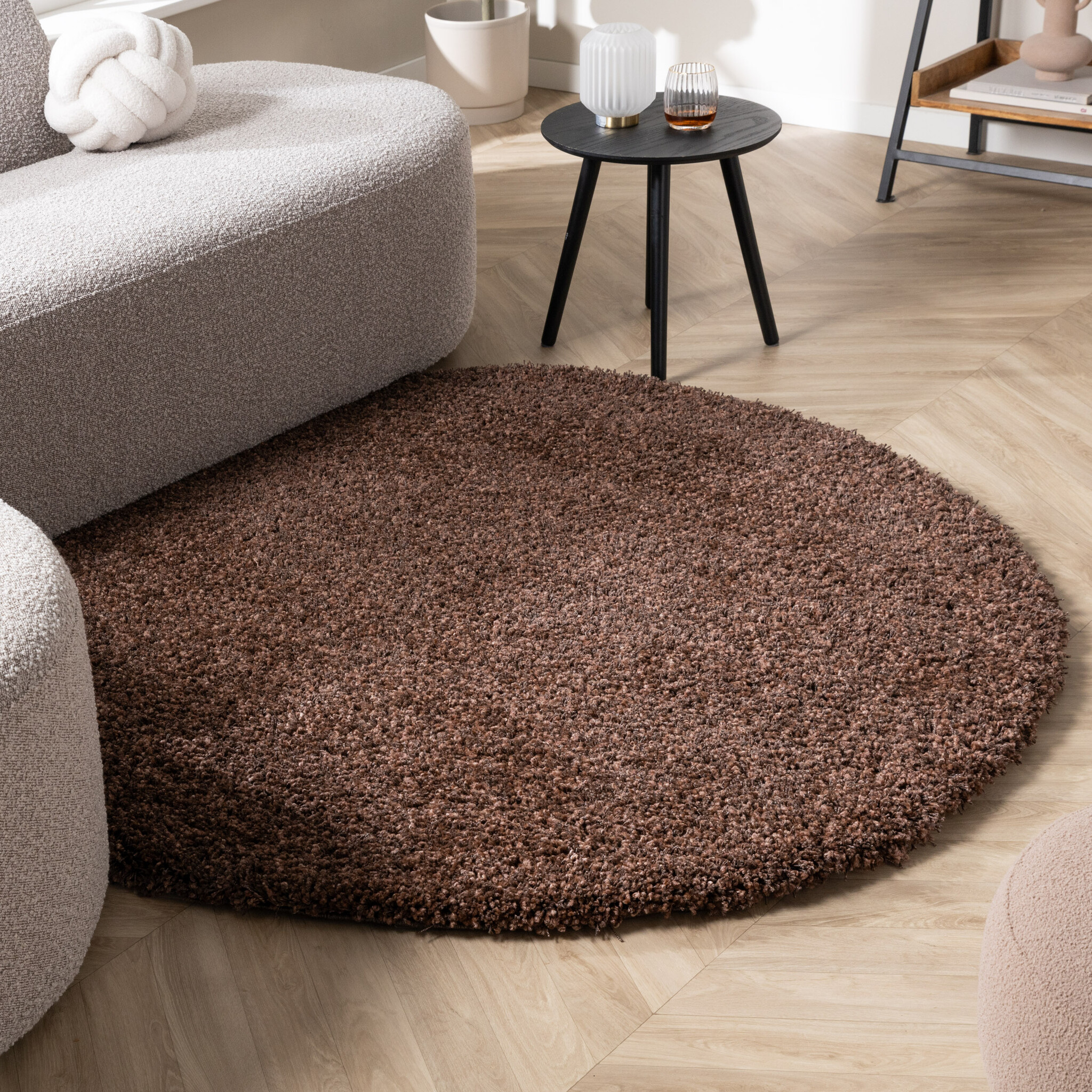 Dywan okrągły z długim włosiem - Yves Brązowy
