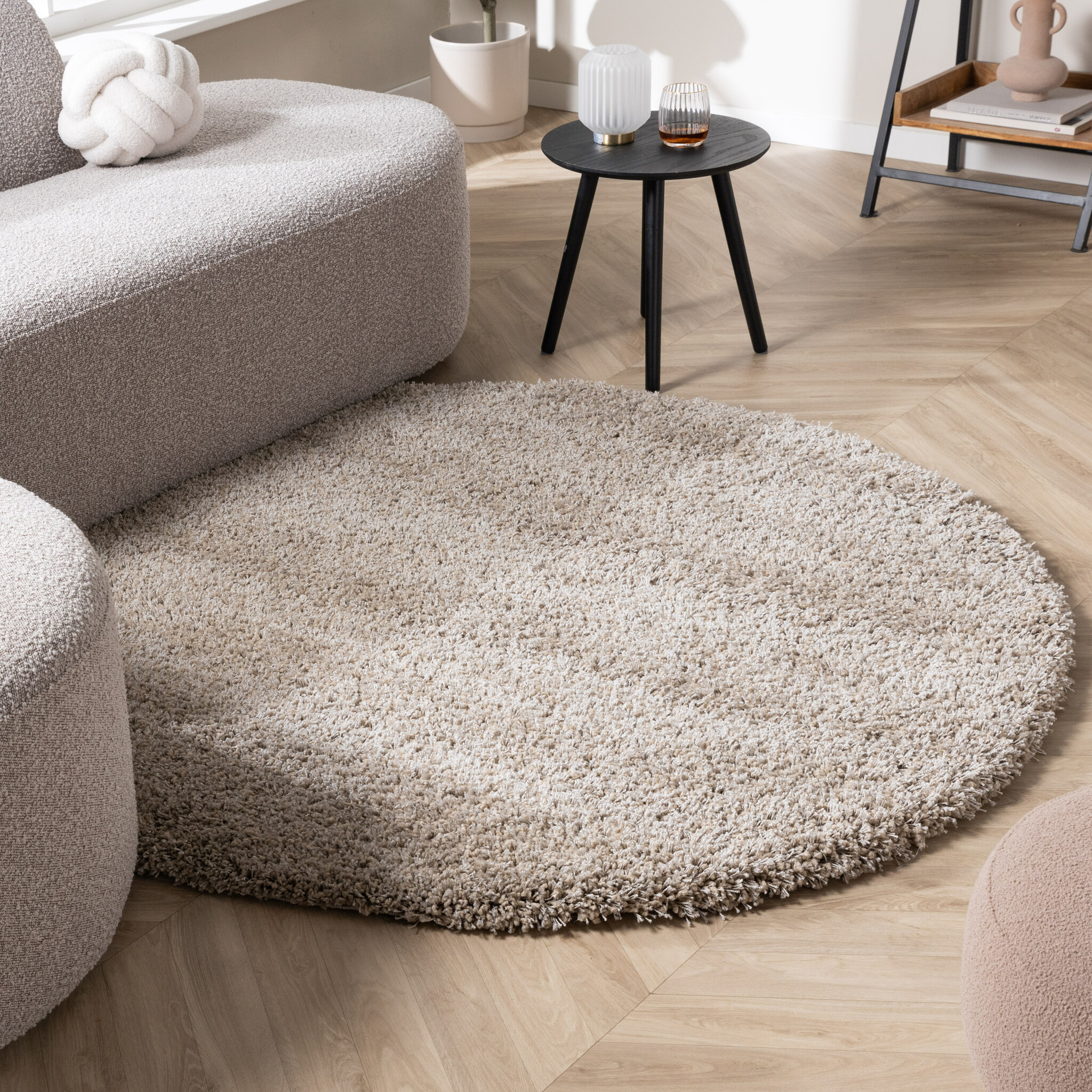 Dywan okrągły z długim włosiem - Yves Taupe