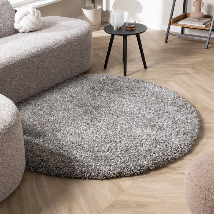 Dywan okrągły z długim włosiem - Yves Szary