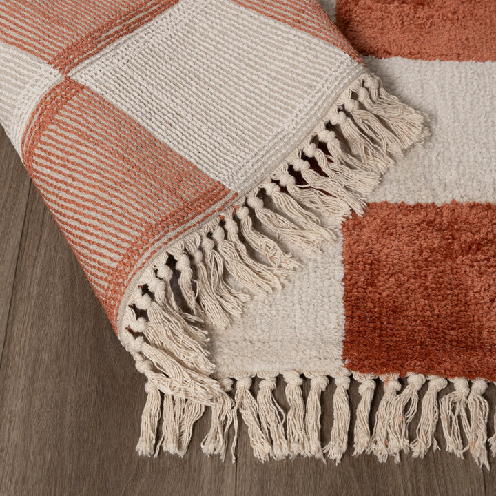 Dywan szachownica - Blox Fringe Terakota