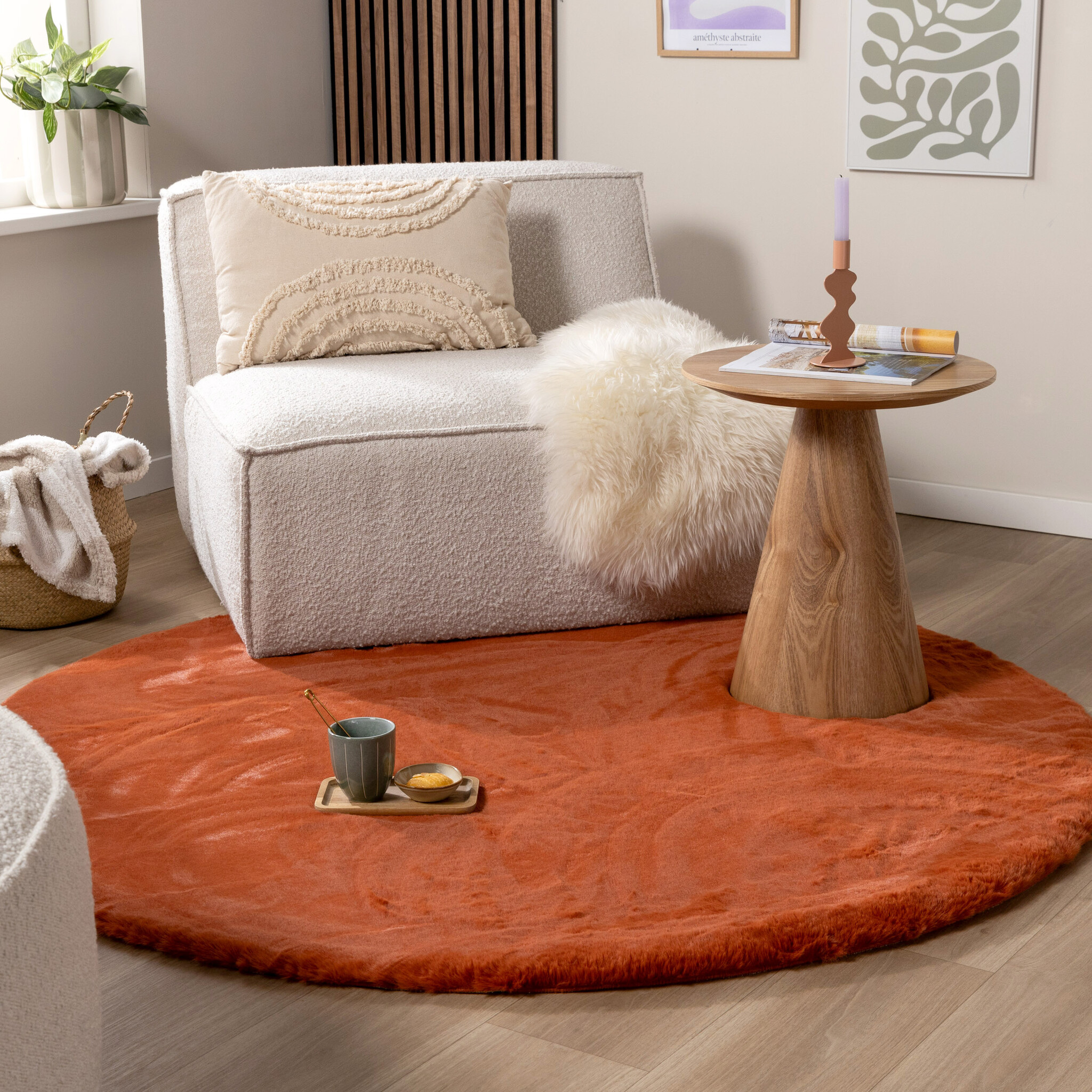 Dywan okrągły z długim włosiem - Comfy Supreme Terakota