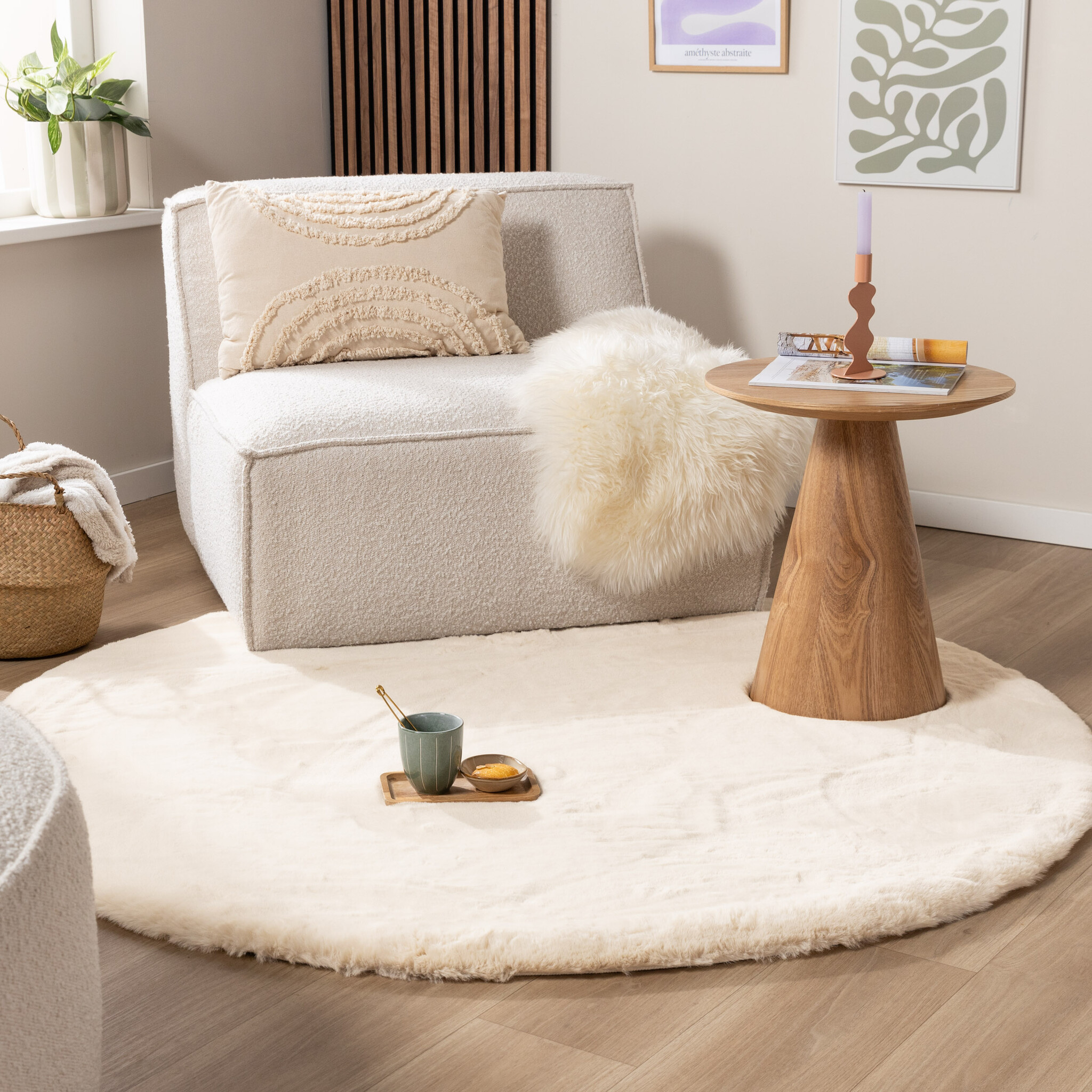 Dywan okrągły z długim włosiem - Comfy Supreme Kremowy - sfeer
