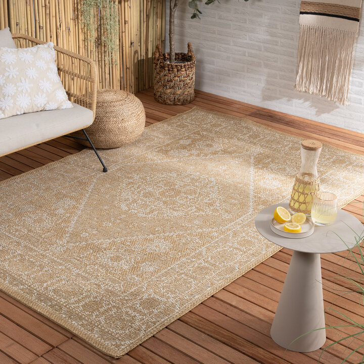 Dywan z juty na zewnątrz – Daisy Medallion Biały