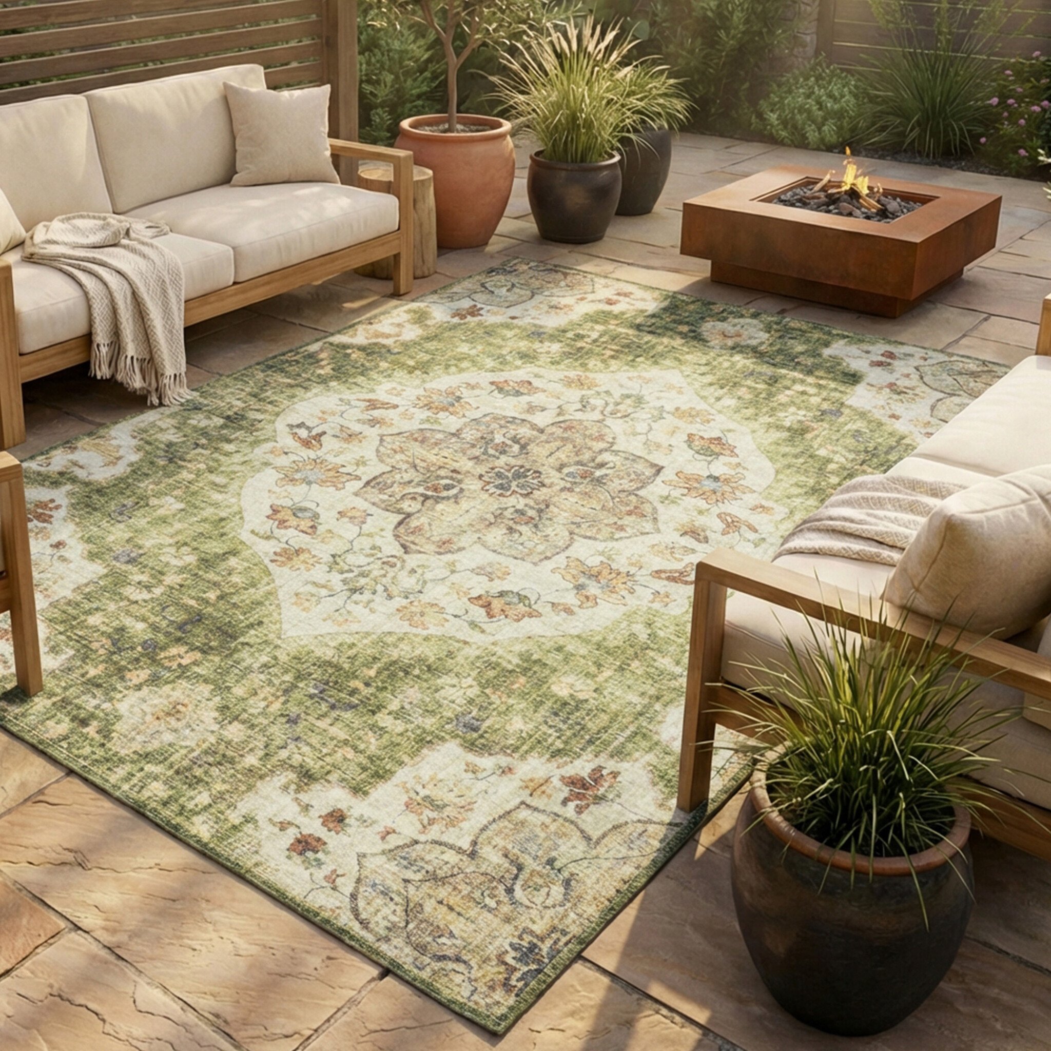 Dywan zewnętrzny vintage - Santo Mandala Zielony