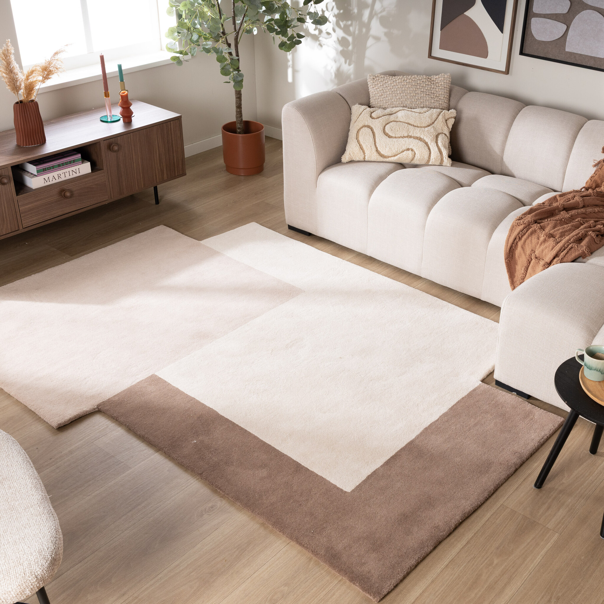 Dywan abstrakcyjny z wełny – Jules Creme/Taupe