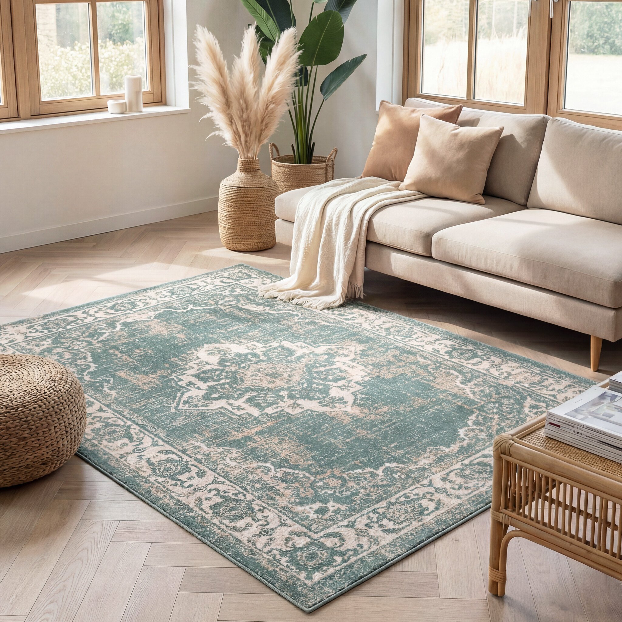 Dywan vintage - Spring Medaillon Zielony/Kremowy